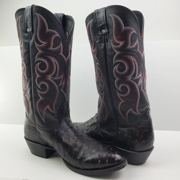Nocona Boots Black Cherry Full Quill Ostrich Cowboy Barely Worn in Box Men 9.5 D - Picture 15 of 15